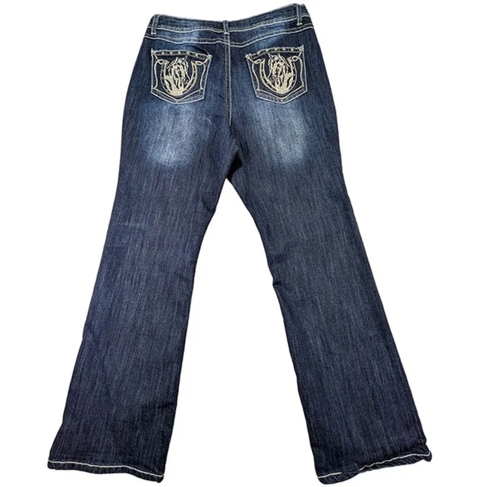 Cato Distressed Jeans Womens 12 Flare Y2K‎ Cowgirl McBling Horse Western Boho